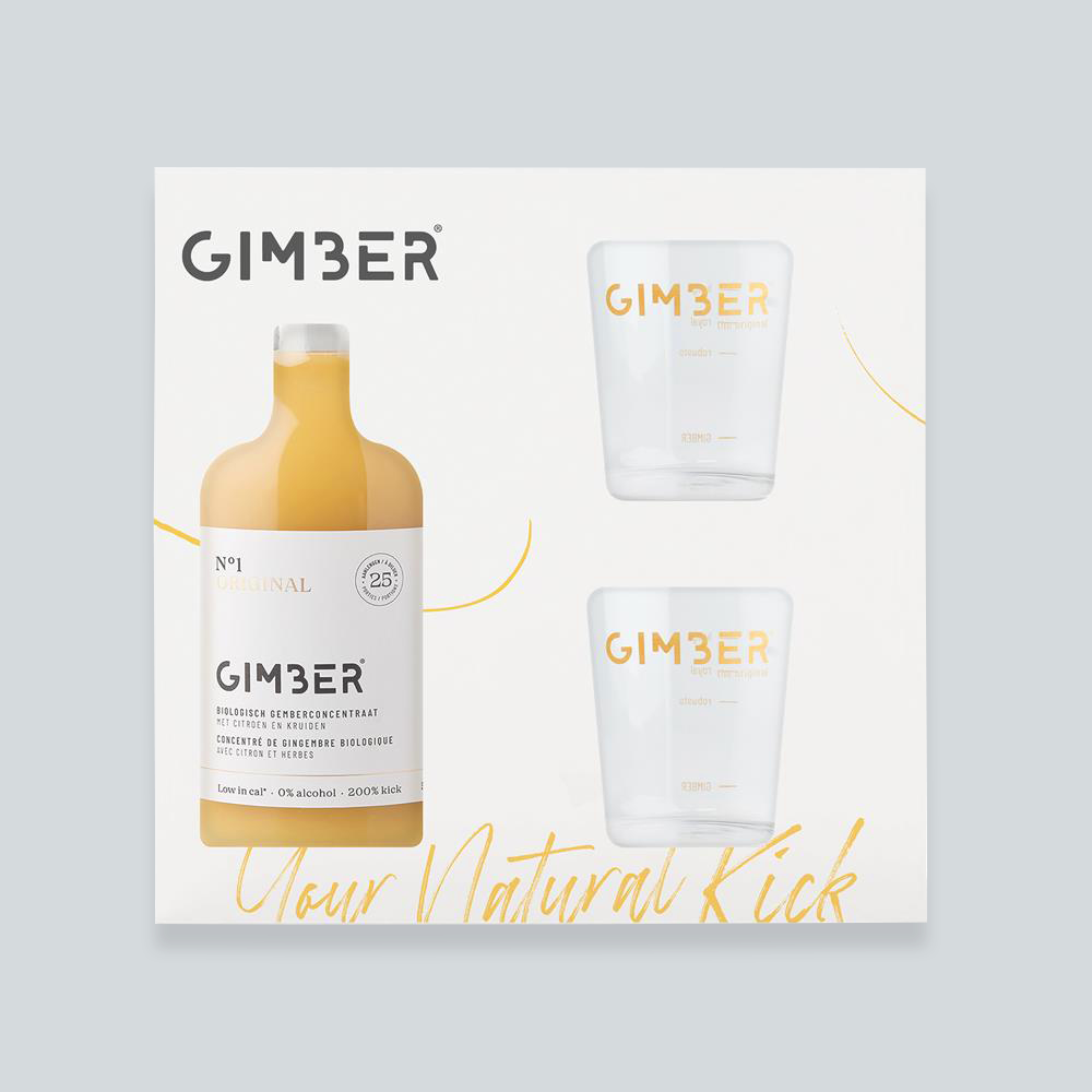 Gimber Gift Box with No1 Original Ginger 500ml & 2 Branded Glasses