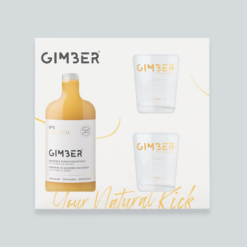 Gimber Gift Box with No1 Original Ginger 500ml & 2 Branded Glasses